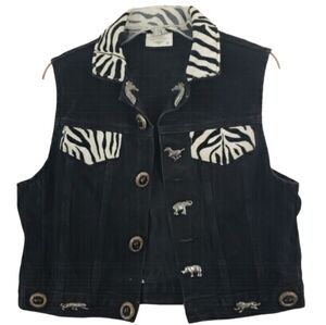 Elizabeth Collier and Company Vintage Western Embellished Black Denim Vest Sz. M